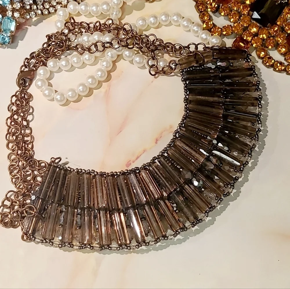 Vintage Crystal Beaded Statement Collar Necklace